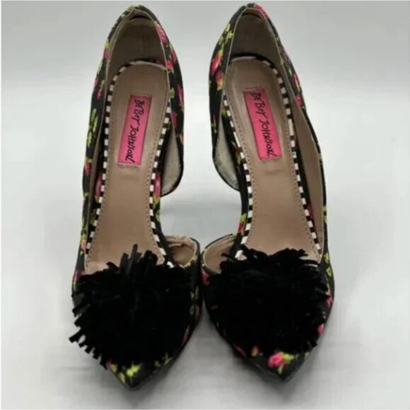 Betsey Johnson Hallye Floral Stiletto Heels with Poms Size 6.5 - Picture 4 of 12